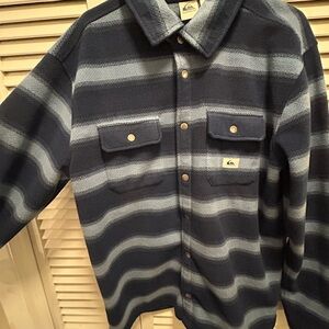 Quiksilver Black and Gray Striped Fleece Jacket